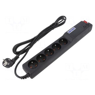 Plug socket strip: protective | Sockets: 5 | 250VAC | 10A | black