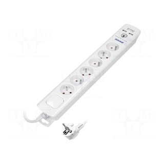 Plug socket strip: protective | Sockets: 6 | 230VAC | 10A | white | 3m