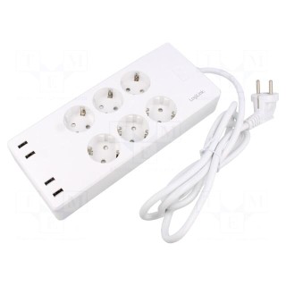 Plug socket strip: protective | Sockets: 6 | 230VAC | 10A | white | IP20