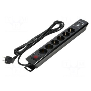 Plug socket strip: protective | Sockets: 6 | 230VAC | 16A | black | 3m