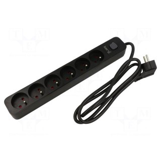 Plug socket strip: protective | Sockets: 6 | 230VAC | 16A | black | KERG