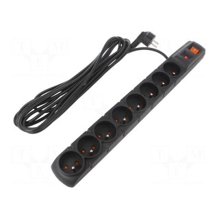 Plug socket strip: protective | Sockets: 8 | 230VAC | 10A | black