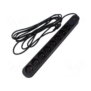 Plug socket strip: protective | Sockets: 8 | 230VAC | 10A | black | 3m