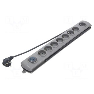 Plug socket strip: protective | Sockets: 8 | 230VAC | 10A | grey | 1.8m