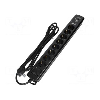 Plug socket strip: protective | Sockets: 8 | 230VAC | 16A | black | 3m