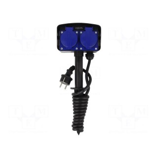 Plug socket strip: supply | Sockets: 2 | 250VAC | 16A | black | 2m | IP44