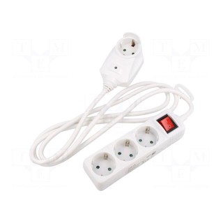 Plug socket strip: supply | Sockets: 3 | 230VAC | 16A | white | 2m | IP20