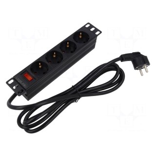 Plug socket strip: supply | Sockets: 4 | 230VAC | 16A | black | 2m | IP20