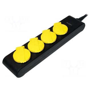 Plug socket strip: supply | Sockets: 4 | 230VAC | 16A | black,yellow