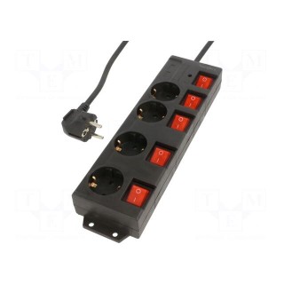 Plug socket strip: supply | Sockets: 4 | 250VAC | 16A | black | 1.5m