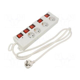 Plug socket strip: supply | Sockets: 4 | 250VAC | 16A | white | 1.5m