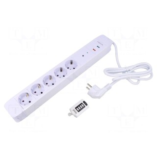 Plug socket strip: supply | Sockets: 5 | 230VAC | 16A | white | 1.5m