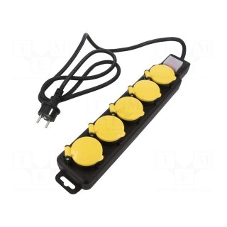 Plug socket strip: supply | Sockets: 5 | 250VAC | 16A | black,yellow