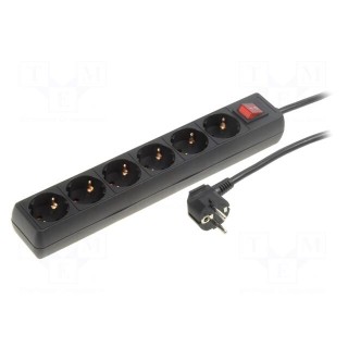 Plug socket strip: supply | Sockets: 6 | 230VAC | 16A | black | 1.5m