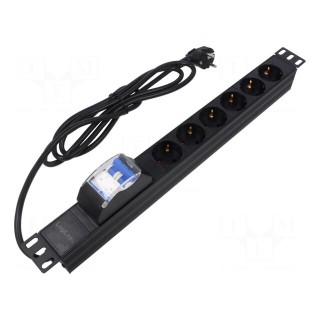 Plug socket strip: supply | Sockets: 6 | 230VAC | 16A | black | 2m | IP20