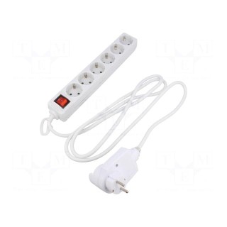 Plug socket strip: supply | Sockets: 6 | 230VAC | 16A | white | 2m | IP20