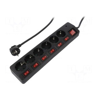 Plug socket strip: supply | Sockets: 6 | 250VAC | 16A | black | 1.5m