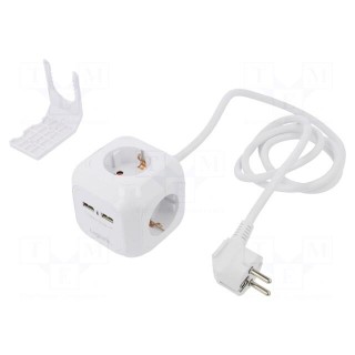 Plug socket strip: supply | Sockets: 6 | 250VAC | 16A | white | 1.4m