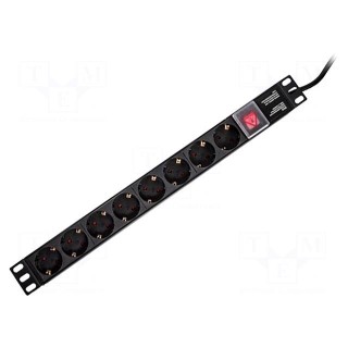 Plug socket strip: supply | Sockets: 8 | 230VAC | 16A | black | 2m | IP20