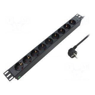Plug socket strip: supply | Sockets: 9 | 250VAC | 16A | black | 2m