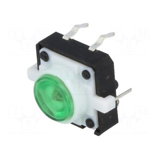 Microswitch TACT | SPST-NO | Pos: 2 | 0.05A/12VDC | THT | LED | green