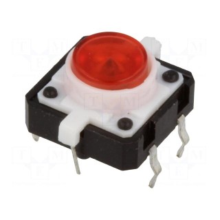 Microswitch TACT | SPST-NO | Pos: 2 | 0.05A/12VDC | THT | LED | red | 2.45N