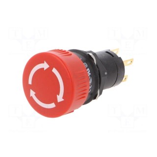 Switch: emergency stop | 16mm | Stabl.pos: 2 | NC + NO | red | none | IP65