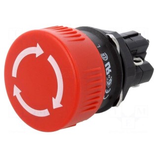 Switch: emergency stop | Stabl.pos: 2 | NC + NO | 16mm | red | none | IP65