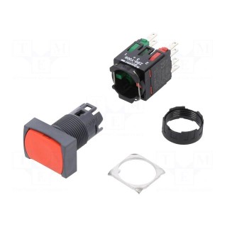 Switch: push-button | Stabl.pos: 1 | NC + NO | 16mm | red | none | Pos: 2