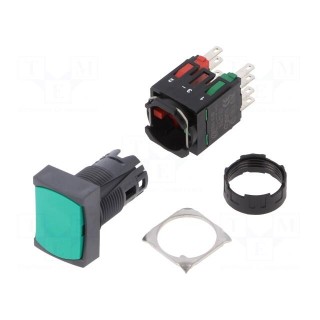 Switch: push-button | Stabl.pos: 1 | NC + NO | 16mm | green | none | Pos: 2