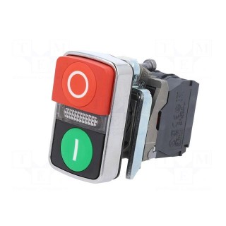 Switch: double | 22mm | Stabl.pos: 1 | NC + NO | green/red | LED | 230V