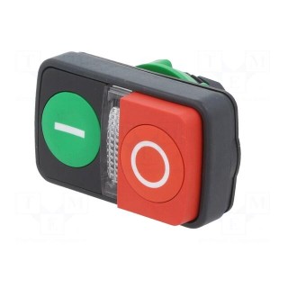 Switch: double | 22mm | Stabl.pos: 1 | green/red | IP20 | flat + convex