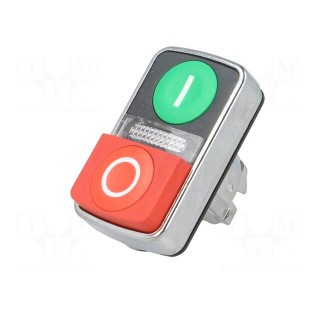 Switch: double | Stabl.pos: 1 | 22mm | green/red | IP66 | Pos: 2 | Ø22mm