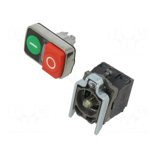 Switch: double | 22mm | Stabl.pos: 1 | NC + NO | green/red | LED | 24V