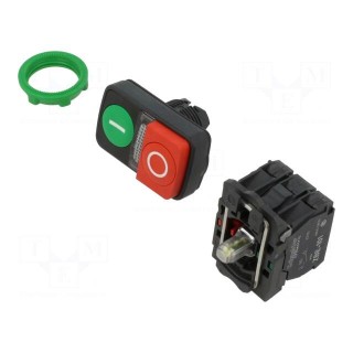 Switch: double | 22mm | Stabl.pos: 1 | NC + NO | green/red | LED | 24V