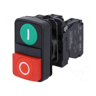 Switch: double | 22mm | Stabl.pos: 1 | NC + NO | green/red | none | IP66