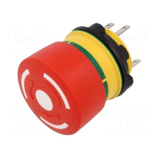 Switch: emergency stop | 22mm | NC + NO | red | none | 5A/250VAC | IP65