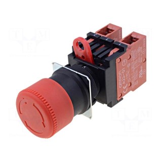 Switch: emergency stop | 22mm | Stabl.pos: 1 | NC x2 | red | 3A/230VAC