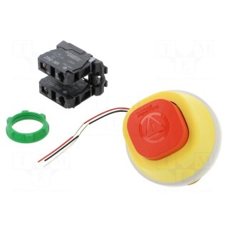 Switch: emergency stop | 22mm | Stabl.pos: 2 | NC + NO | red | LED | 24V