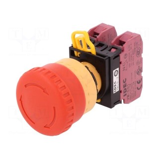 Switch: emergency stop | Stabl.pos: 2 | NC x2 | 22mm | red | IP65 | Pos: 2