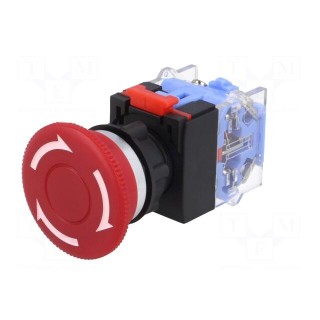 Switch: emergency stop | 22mm | Stabl.pos: 2 | NC + NO | red | none | IP65