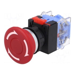 Switch: emergency stop | 22mm | Stabl.pos: 2 | NC + NO | red | none | IP65