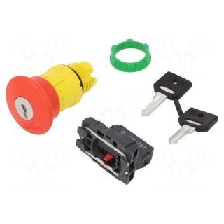 Switch: emergency stop with key | 22mm | NC | red | none | 3A/240VAC