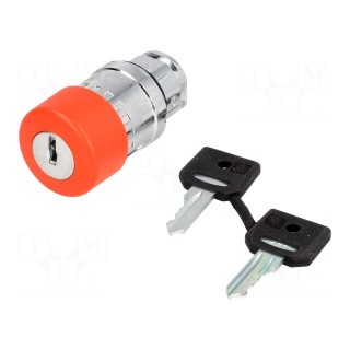 Switch: emergency stop with key | Stabl.pos: 2 | 22mm | red | IP66
