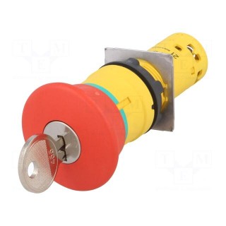 Switch: emergency stop with key | 22mm | Stabl.pos: 2 | NC + NO | red