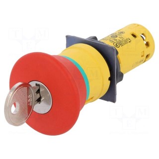 Switch: emergency stop with key | 22mm | Stabl.pos: 2 | NC x2 | red