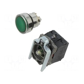 Switch: push-button | 22mm | Stabl.pos: 1 | NC + NO | green | LED | 230V