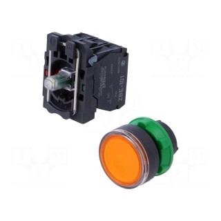 Switch: push-button | 22mm | Stabl.pos: 1 | NC + NO | orange | LED | 230V