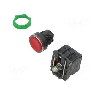 Switch: push-button | 22mm | Stabl.pos: 1 | NC + NO | red | LED | 230V