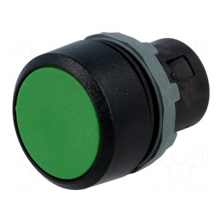 Switch: push-button | 22mm | Stabl.pos: 1 | green | none | IP66 | flat